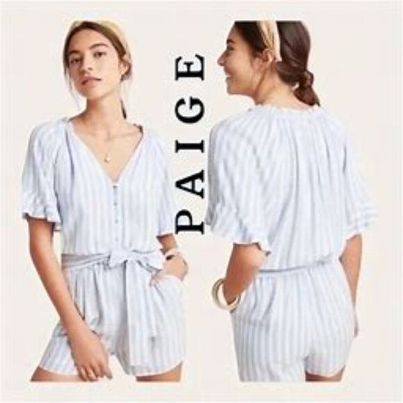Anthropologie Paige Harmony Romper Blue/White Striped Flattering Fit Size S NWOT - Picture 1 of 16